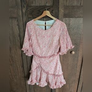 Pink And White Floral Ruffle Dress